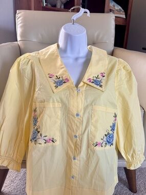 Altar'd State Embroidered Button-Up Blouse-Size S